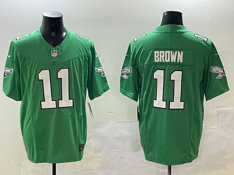 Men Philadelphia Eagles #11 Brown Green three generations 2025 Nike Vapor Limited NFL Jersey style 1